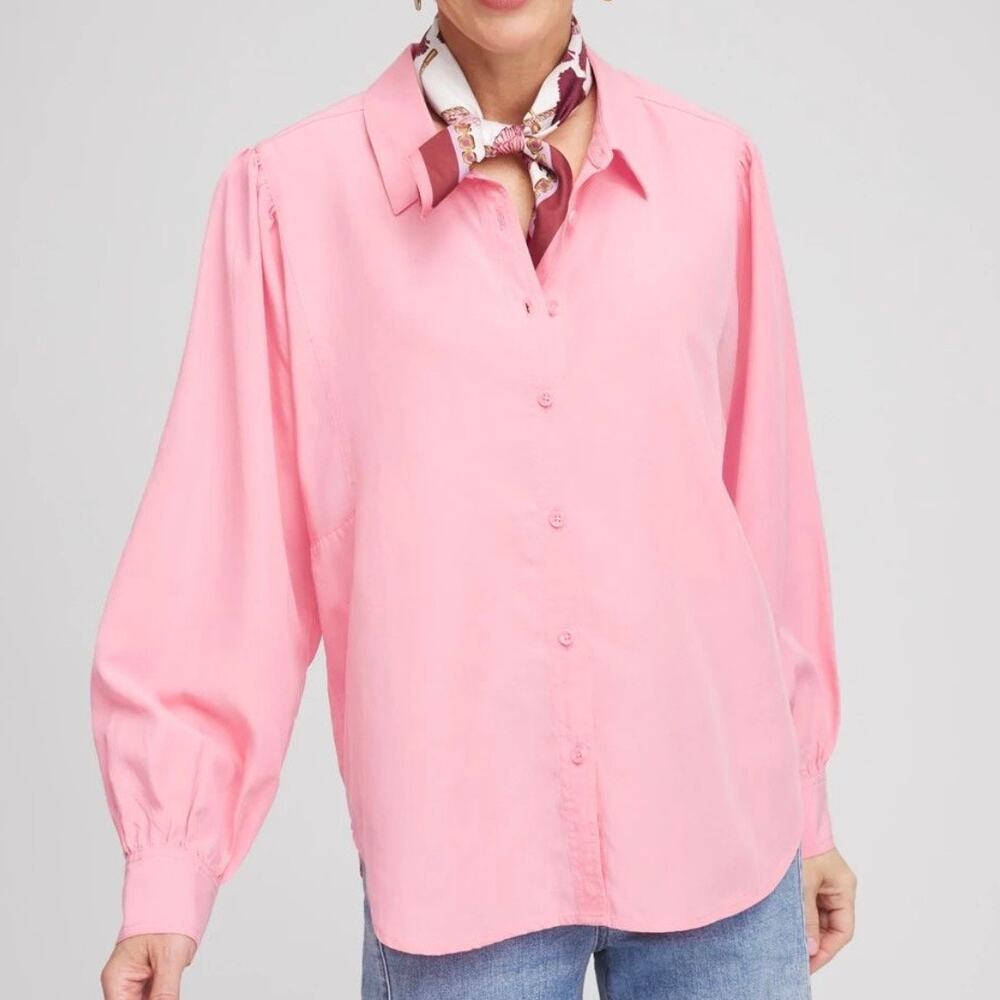 Chico's Tencel Blend Dolman Sleeve Button Up Blouse Shirt Sunset Dunes 2 L